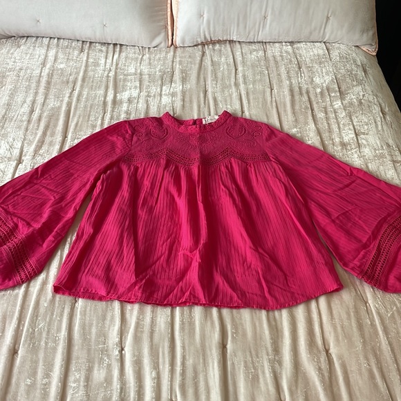 Anthropologie Harmony Hot Pink Lace Embroidered Blouse Size Small - Picture 6 of 14